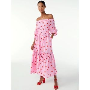 SCOOP Pink and Red Polkadot Convertible Off the Shoulder Maxi Dress, size 0-2